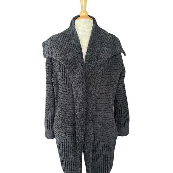 Barefoot Dreams Angular Striped Cardi Gray Black Soft Thick Women’s Large $198 - Picture 3 of 14
